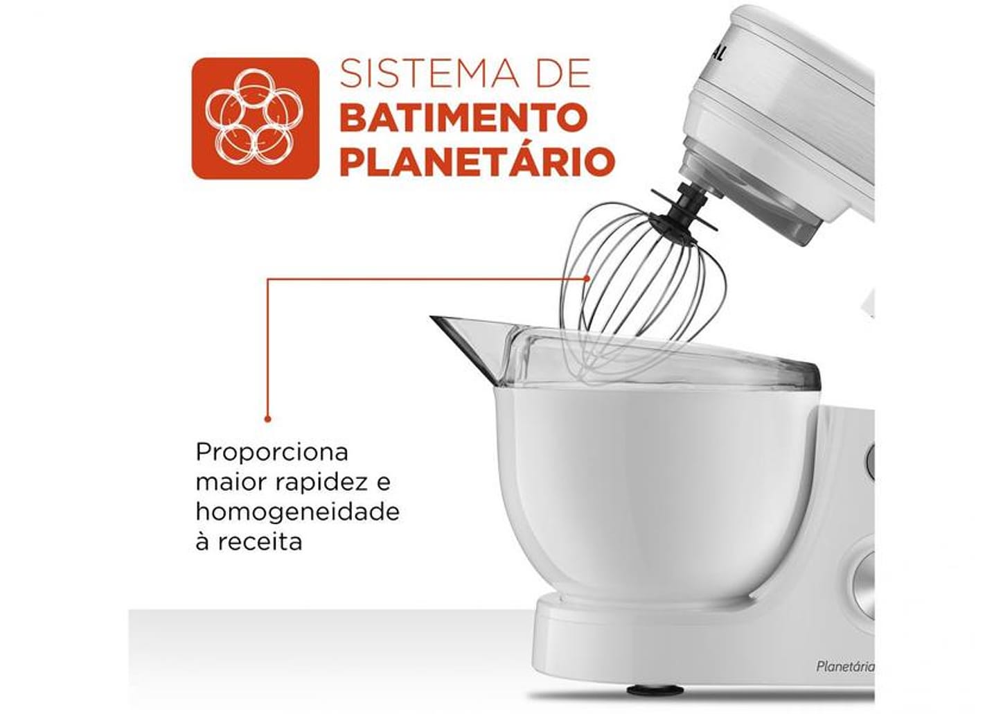 Batedeira Planetária Mondial Branco e Inox 700W - Premium 12 Velocidades