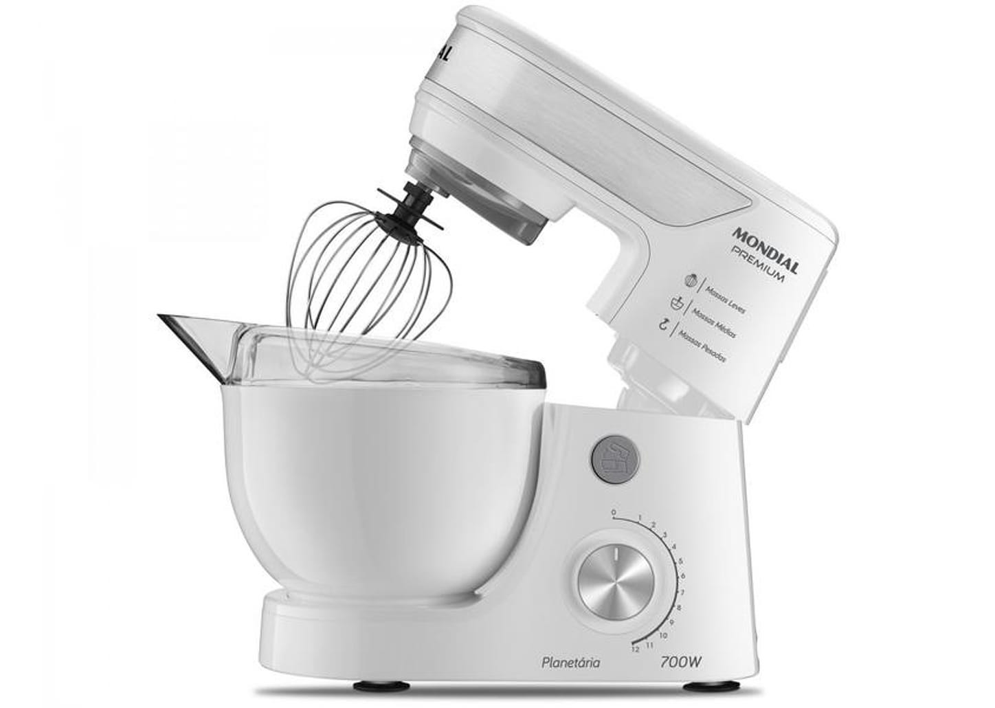 Batedeira Planetária Mondial Branco e Inox 700W - Premium 12 Velocidades