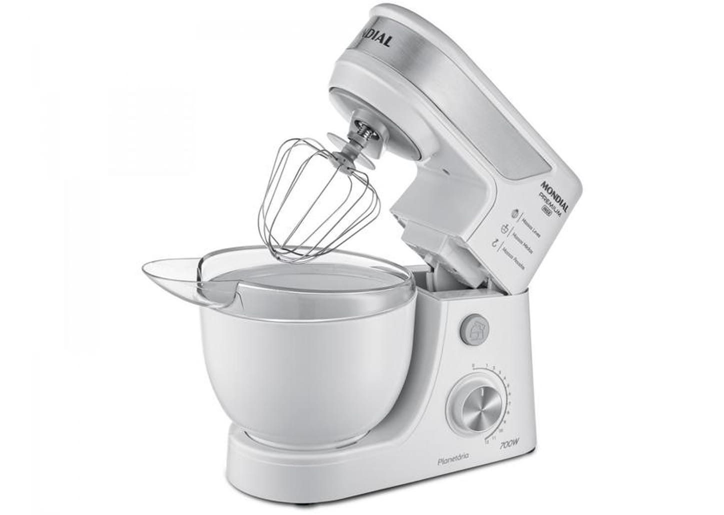 Batedeira Planetária Mondial Branco e Inox 700W - Premium 12 Velocidades