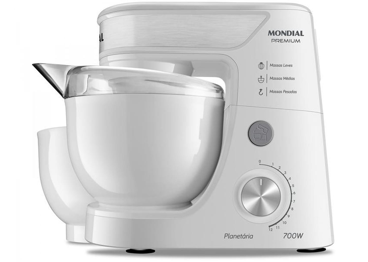 Batedeira Planetária Mondial Branco e Inox 700W - Premium 12 Velocidades