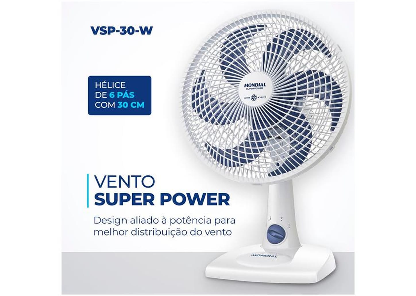 Ventilador de Mesa Mondial Super Power VSP-30-W 30cm 3 Velocidades