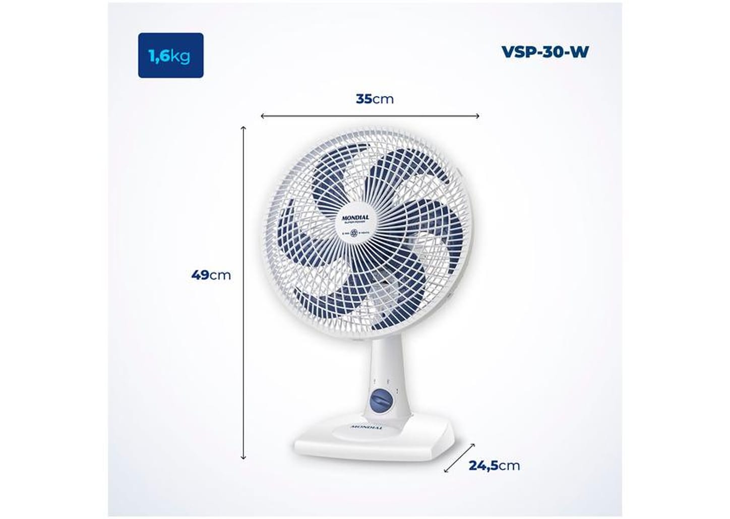 Ventilador de Mesa Mondial Super Power VSP-30-W 30cm 3 Velocidades