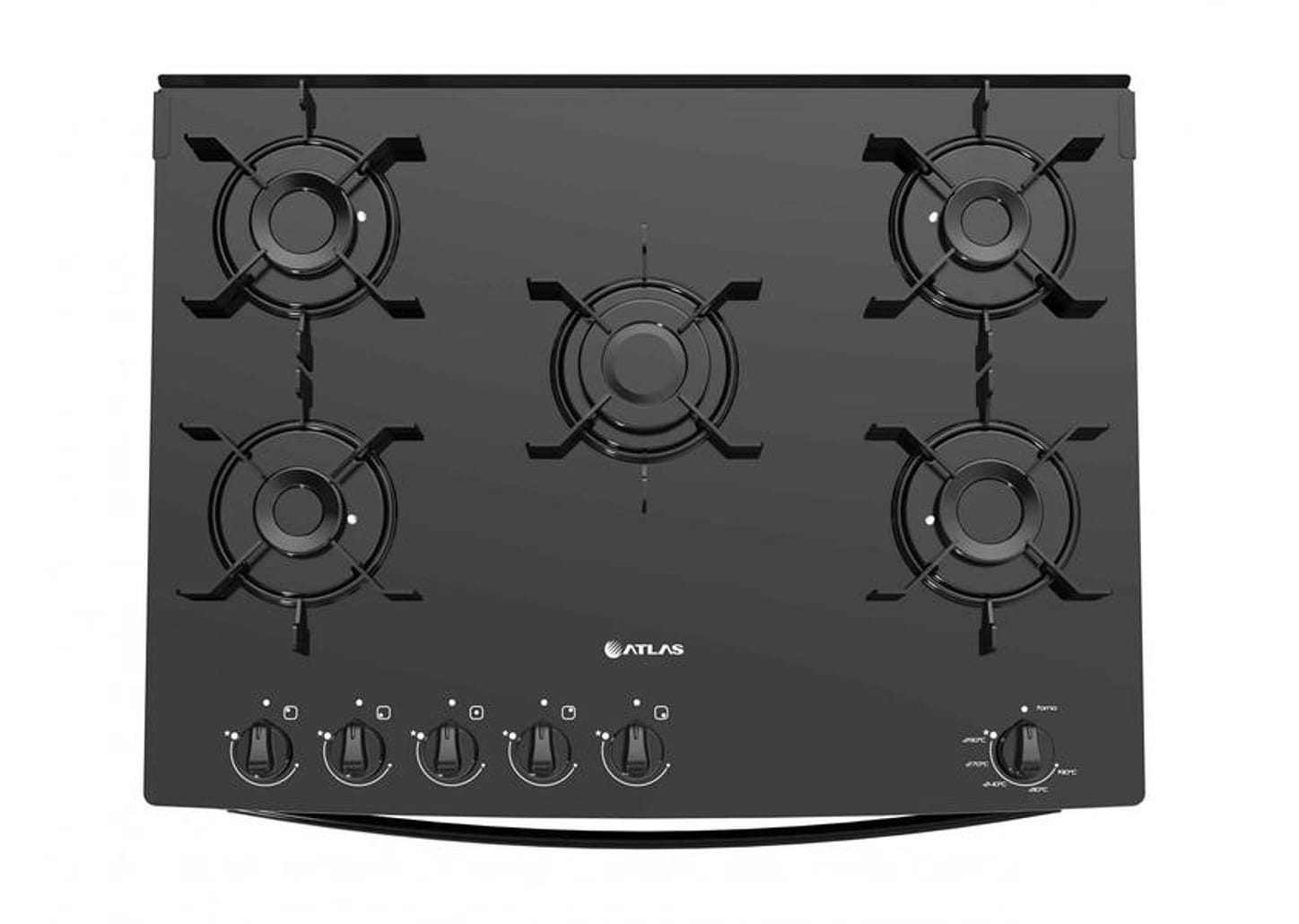Fogão 5 Bocas Mesa de Vidro Atlas Preto - Acendimento Automático Mônaco Top Glass