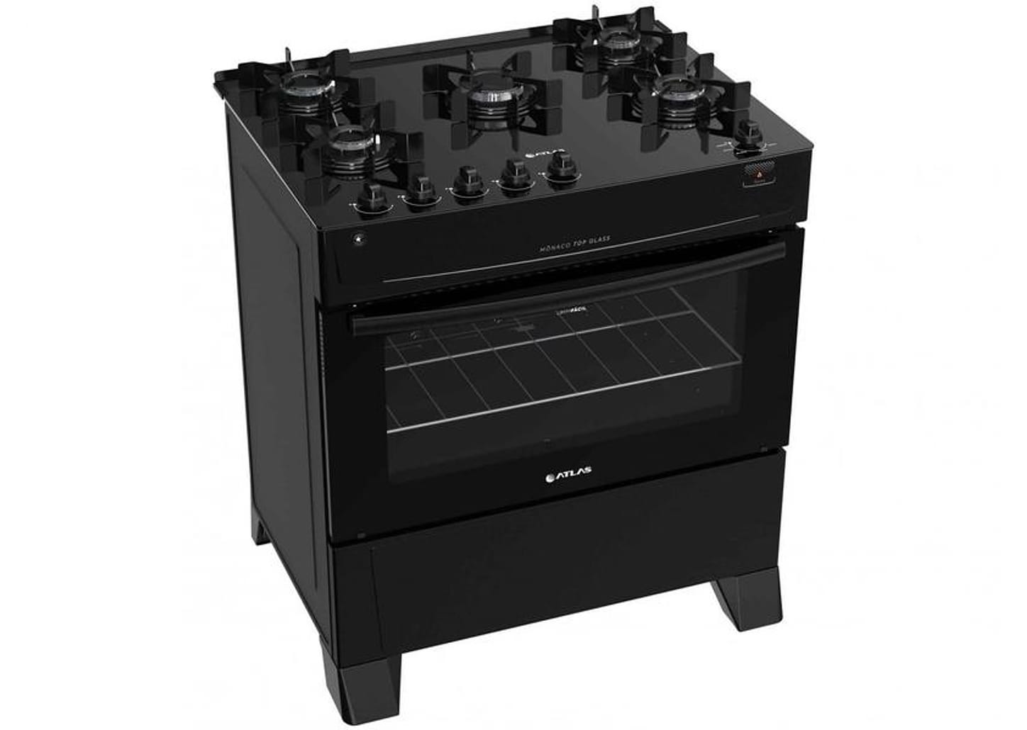 Fogão 5 Bocas Mesa de Vidro Atlas Preto - Acendimento Automático Mônaco Top Glass
