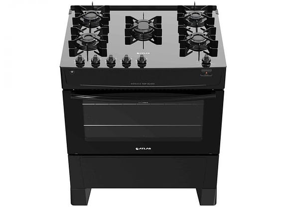 Fogão 5 Bocas Mesa de Vidro Atlas Preto - Acendimento Automático Mônaco Top Glass