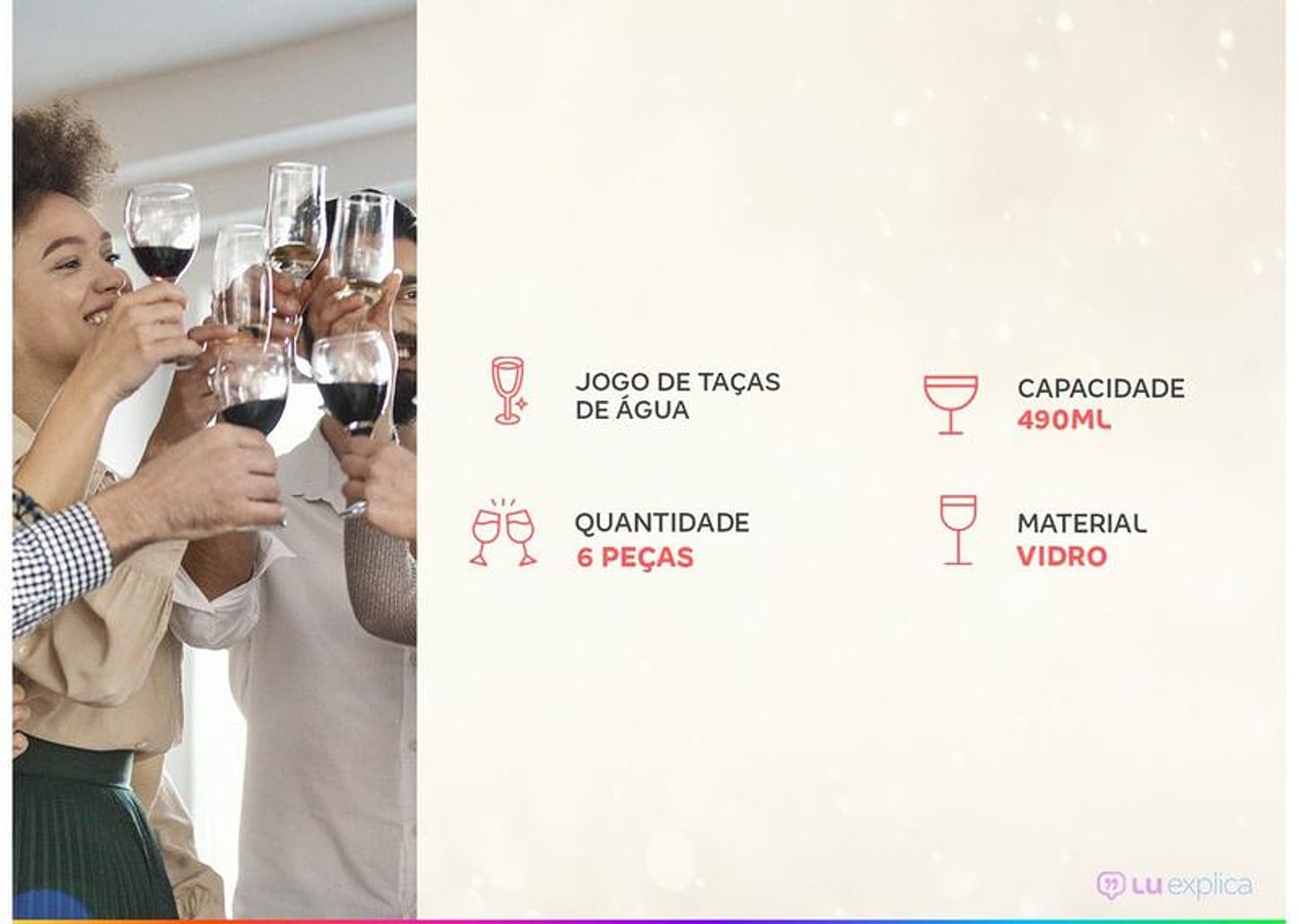 Jogo de Taças para Água em Vidro 6 Peças 490ml - Nadir Barone