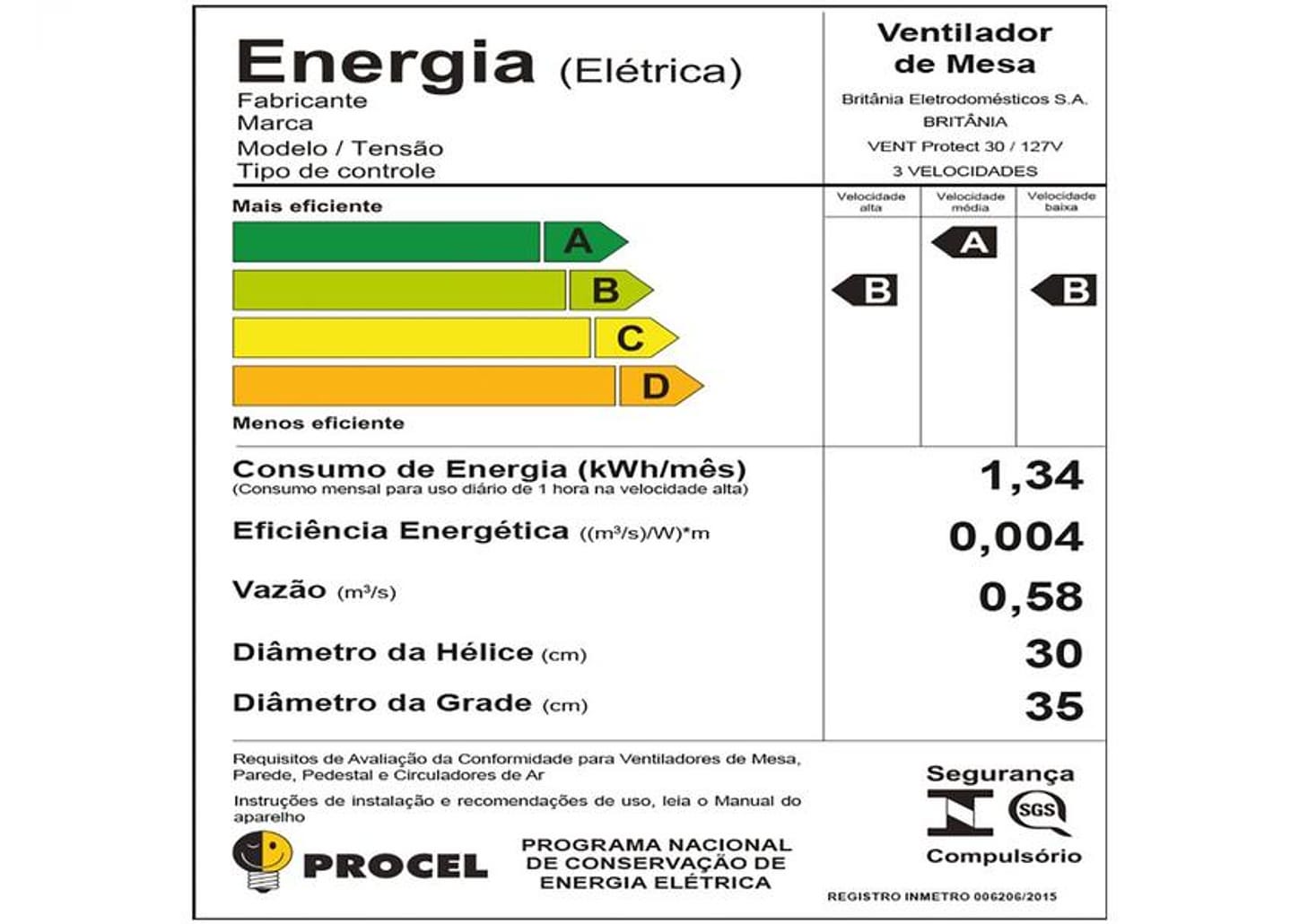 Ventilador de Mesa Britânia Protect 30 SIX 30cm 3 Velocidades