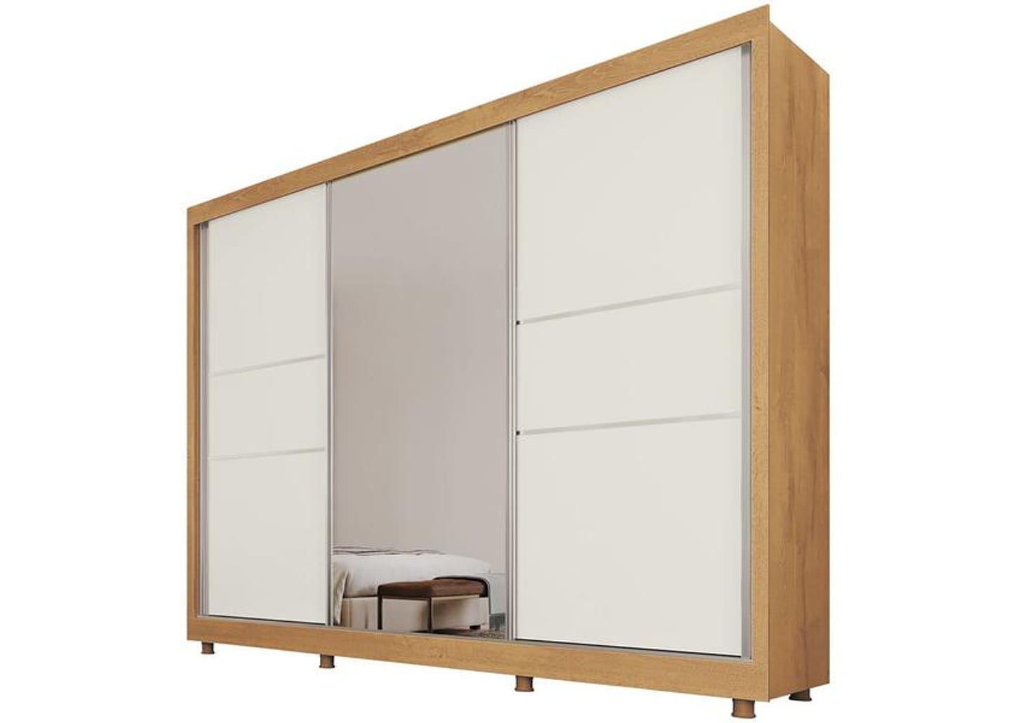 Guarda-roupa Casal com Espelho 3 Portas de Correr 3 Gavetas Europa Maranello 11617.1