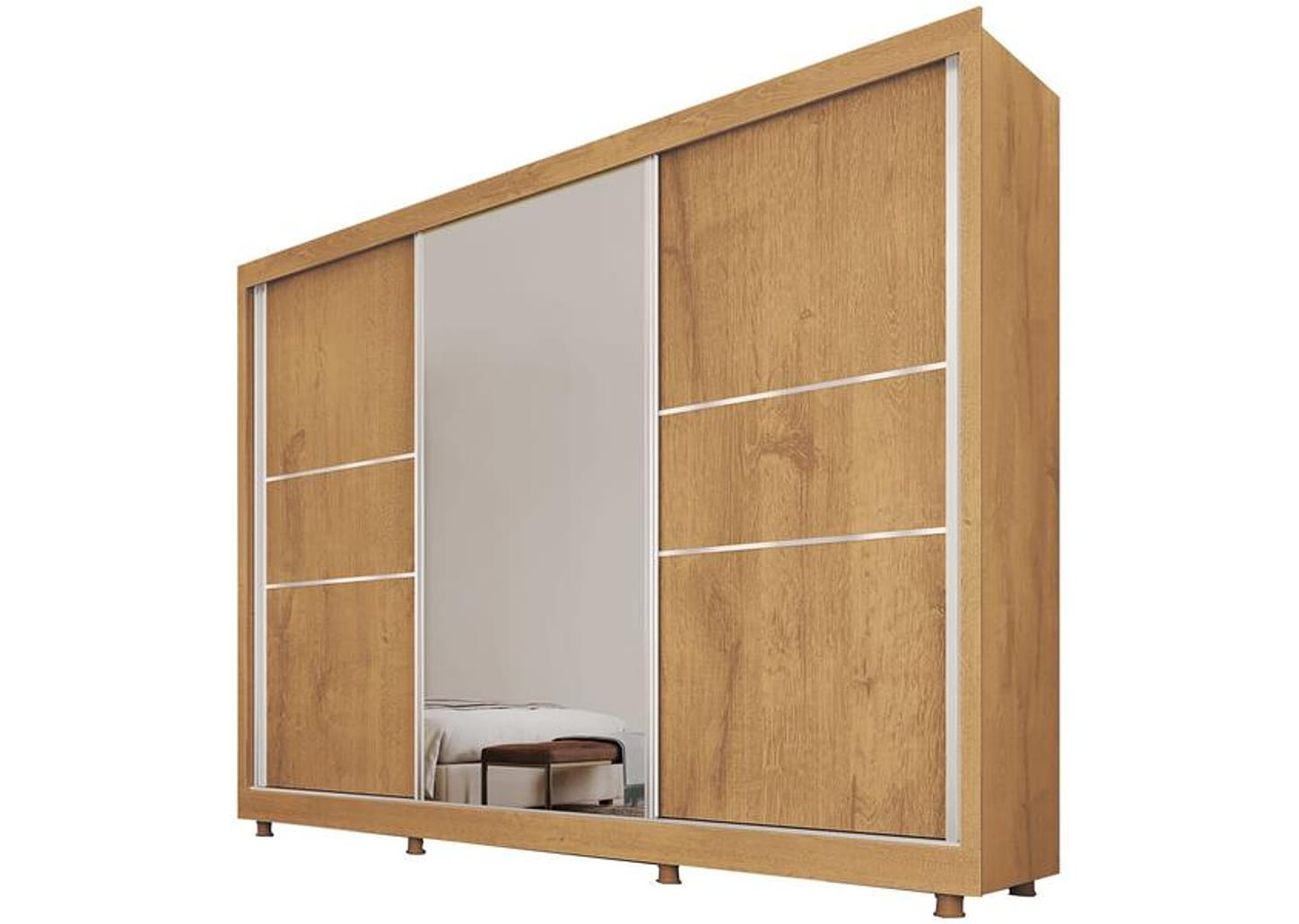 Guarda-roupa Casal com Espelho 3 Portas de Correr 3 Gavetas Europa Maranello 11617.1