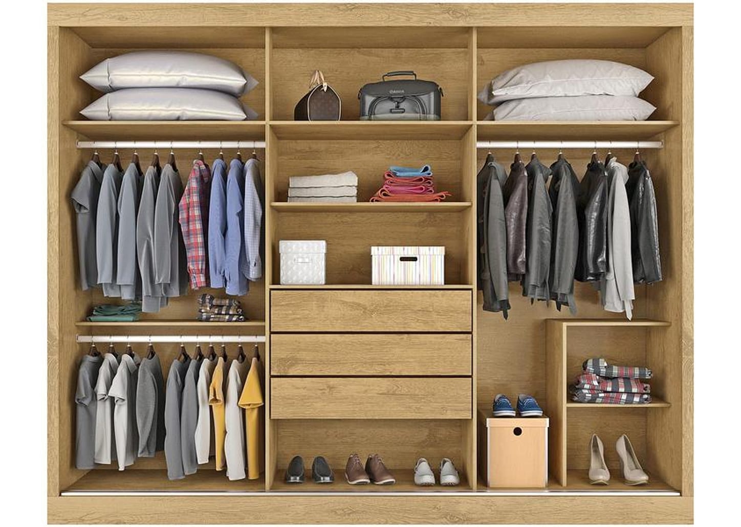 Guarda-roupa Casal com Espelho 3 Portas de Correr 3 Gavetas Europa Maranello 11617.1