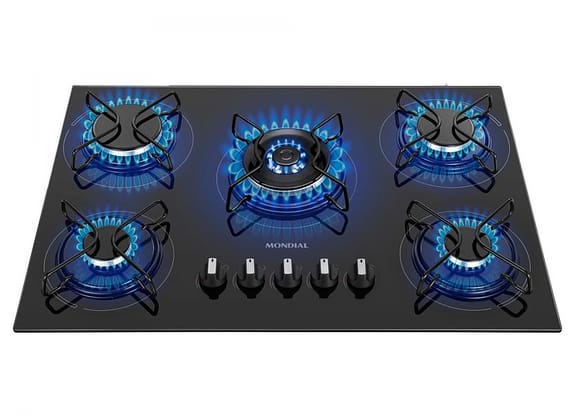 Cooktop 5 Bocas Mondial a Gás GLP Preto - Tripla-chama CTG-03