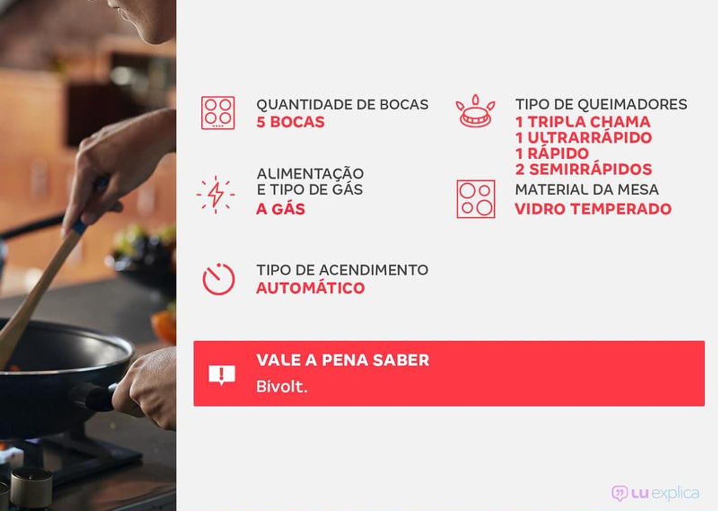 Cooktop 5 Bocas Mondial a Gás GLP Preto - Tripla-chama CTG-03