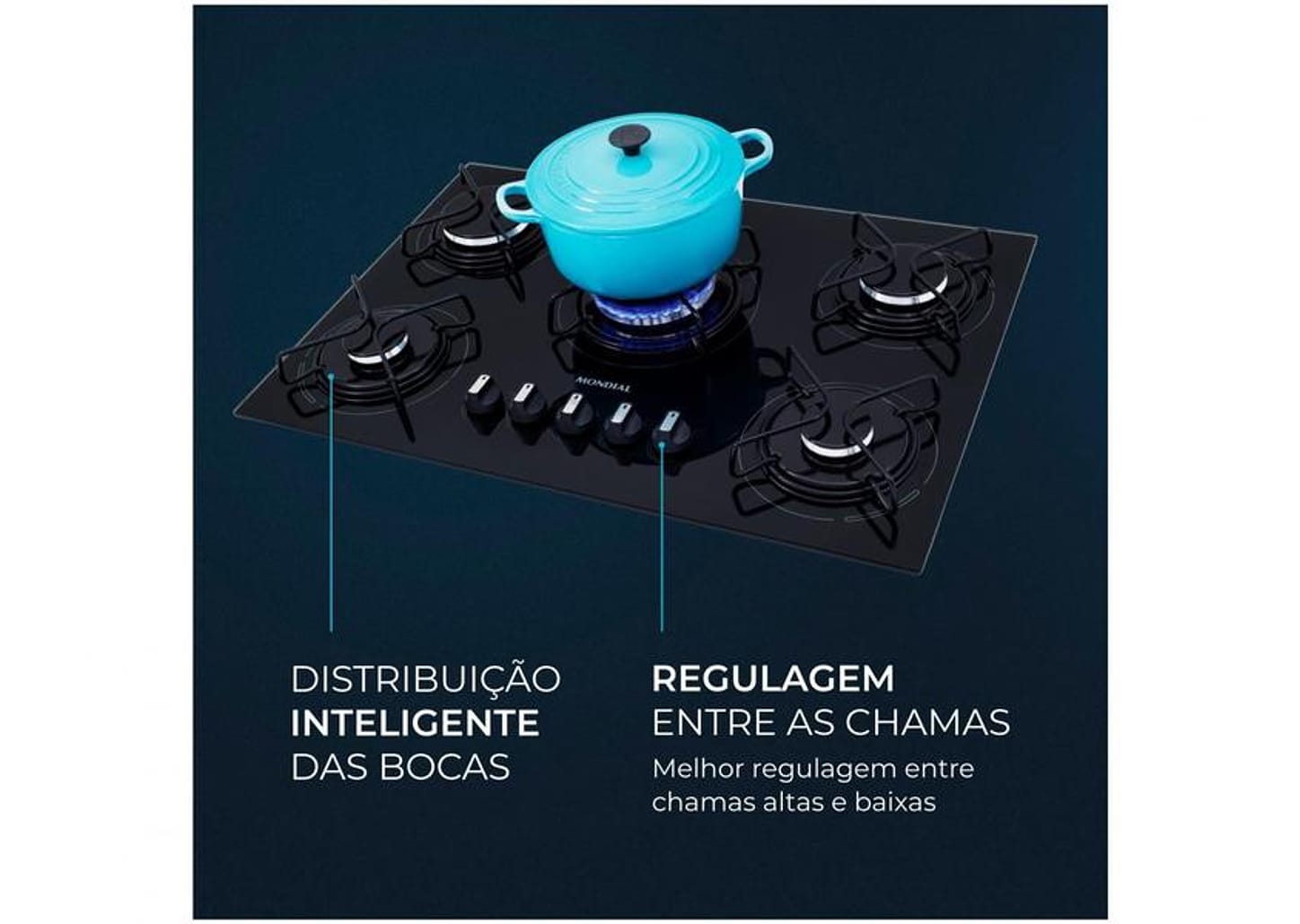 Cooktop 5 Bocas Mondial a Gás GLP Preto - Tripla-chama CTG-03