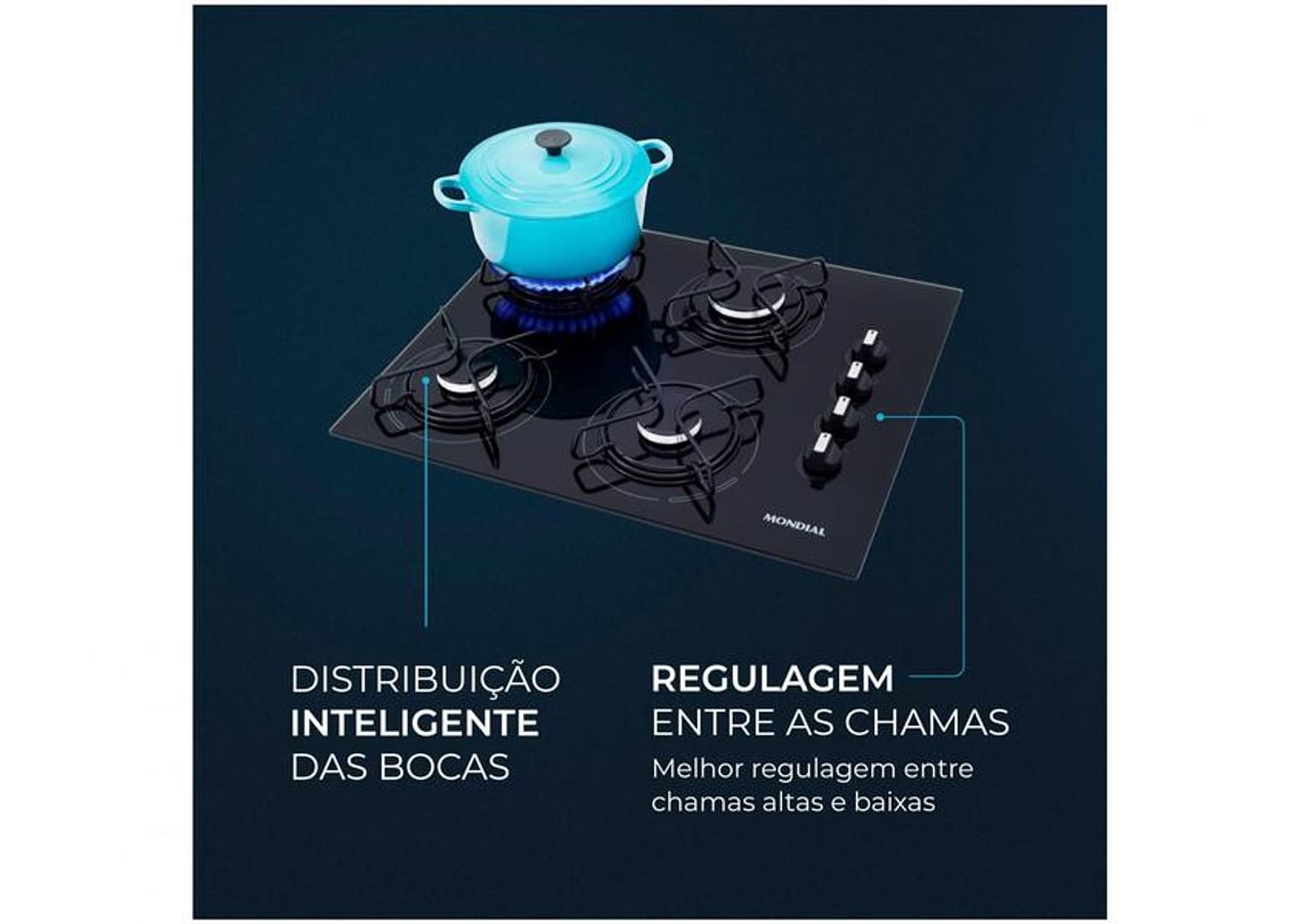 Cooktop 4 Bocas Mondial a Gás GLP Preto - CTG-01