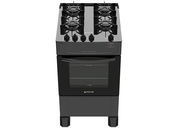 Fogão 4 Bocas Mesa de Vidro Atlas Preto - Acendimento Automático Mônaco Top Glass