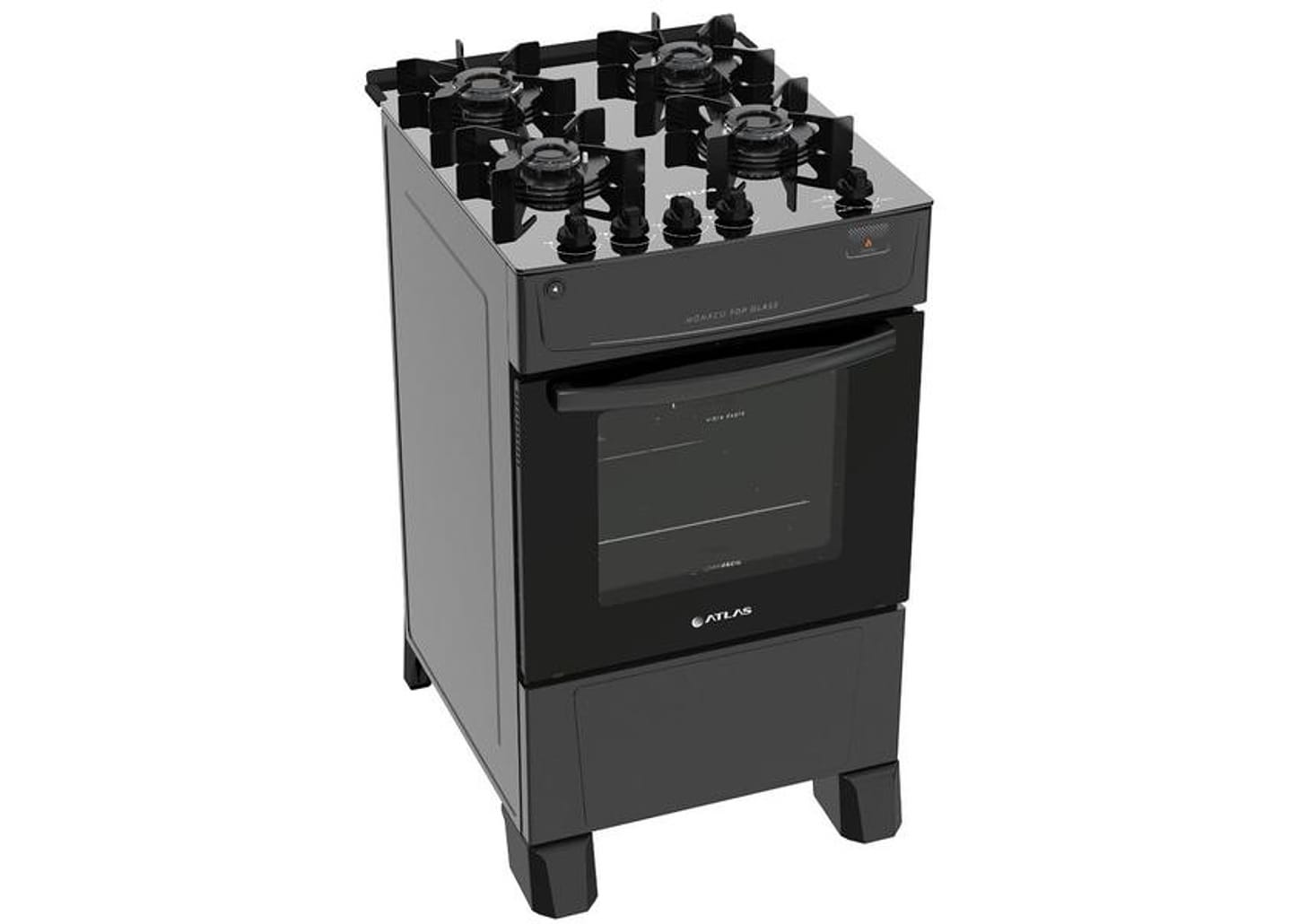 Fogão 4 Bocas Mesa de Vidro Atlas Preto - Acendimento Automático Mônaco Top Glass