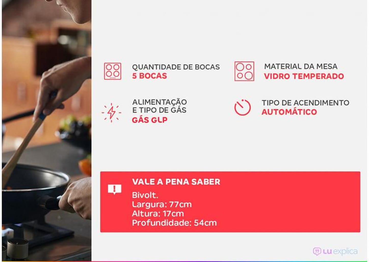 Cooktop 5 Bocas Mondial a Gás GLP Preto - CTG-02