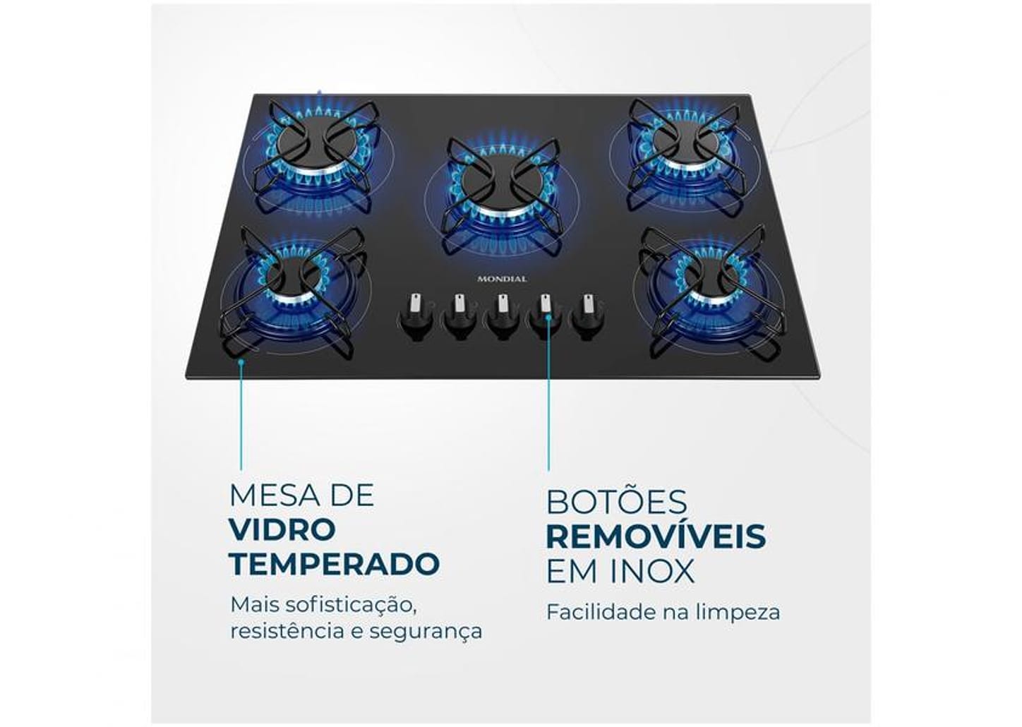 Cooktop 5 Bocas Mondial a Gás GLP Preto - CTG-02