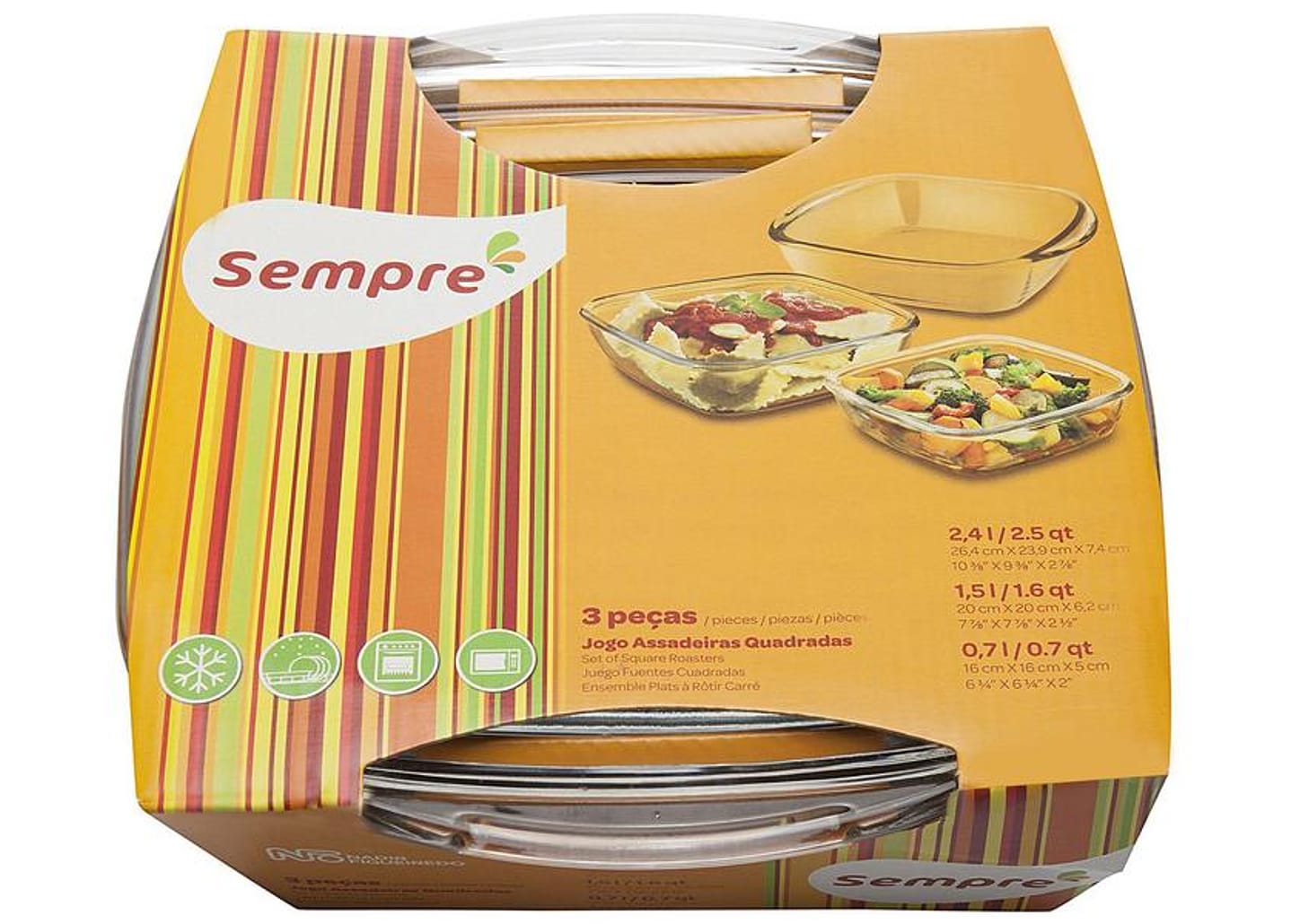 Conjunto de Assadeiras de Vidro Sempre - Quadrado 3 Peças