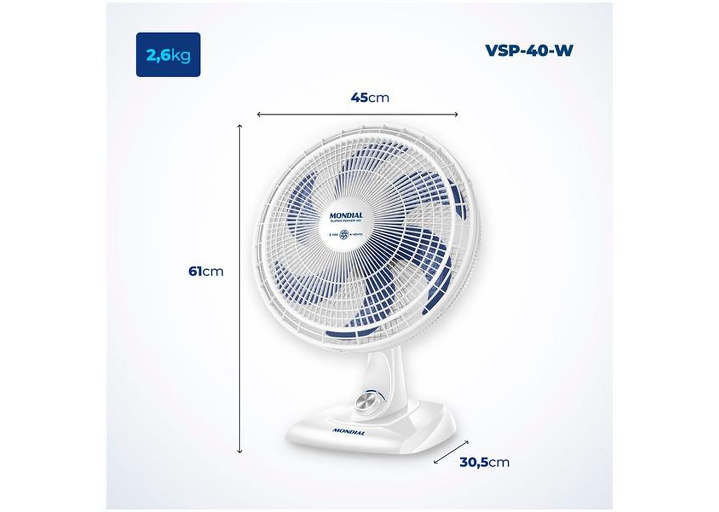 Ventilador de Mesa Mondial Super Power VSP-40-W 40cm 3 Velocidades