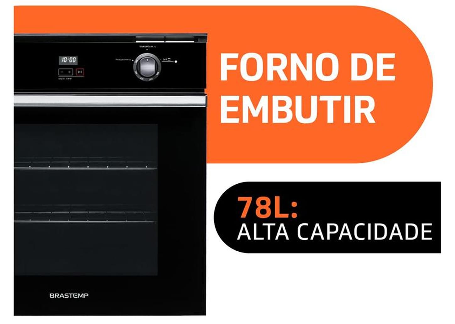 Forno a Gás de Embutir Brastemp Grill com Timer - Touch 78L Preto BOA84AE