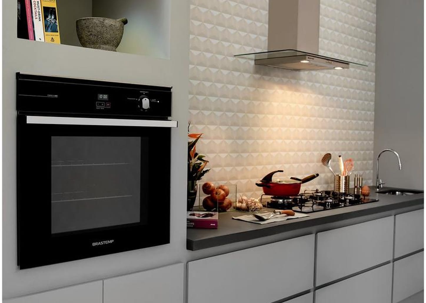 Forno a Gás de Embutir Brastemp Grill com Timer - Touch 78L Preto BOA84AE