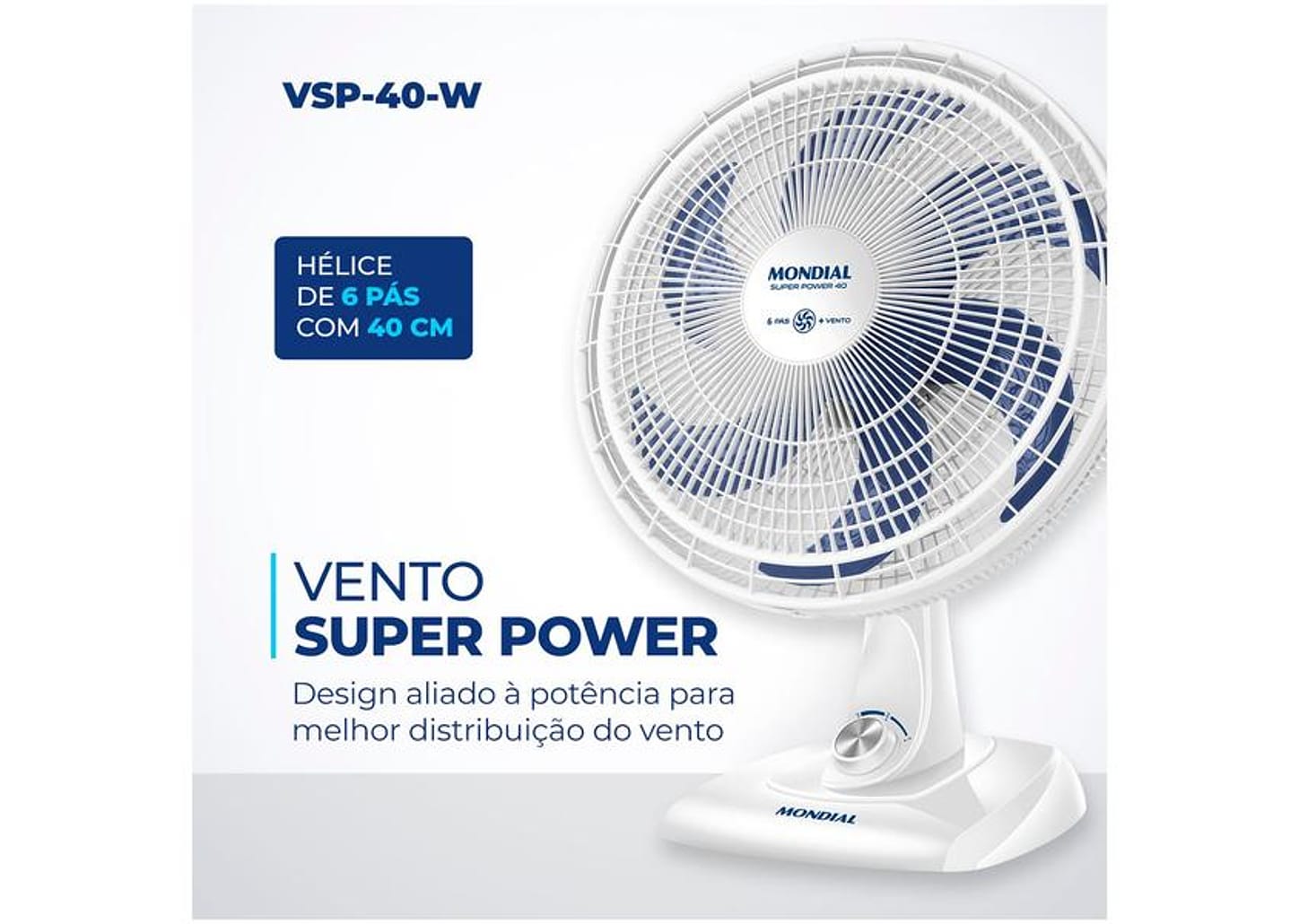 Ventilador de Mesa Mondial Super Power VSP-40-W 40cm 3 Velocidades
