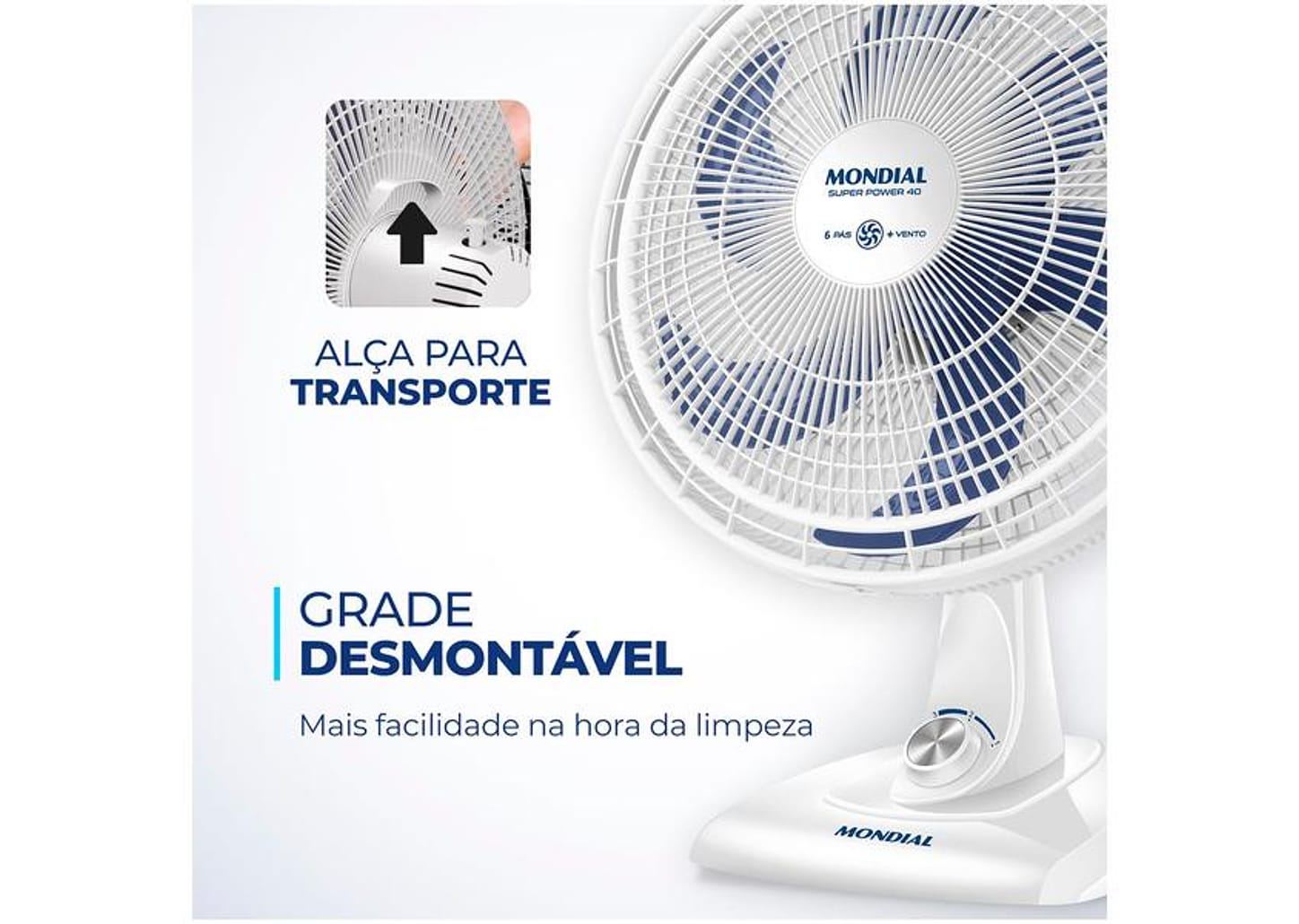 Ventilador de Mesa Mondial Super Power VSP-40-W 40cm 3 Velocidades