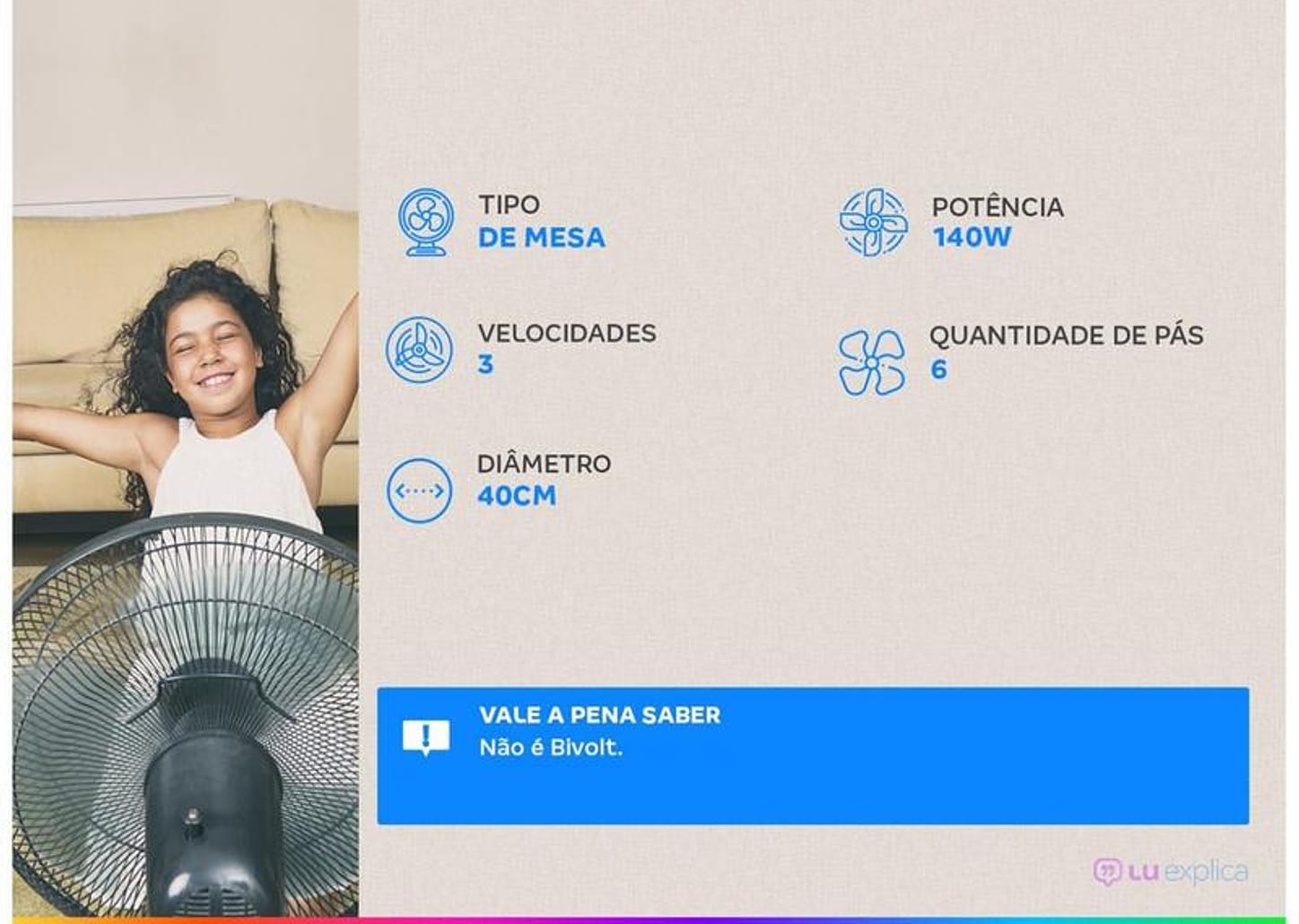 Ventilador de Mesa Mondial Super Power VSP-40-W 40cm 3 Velocidades