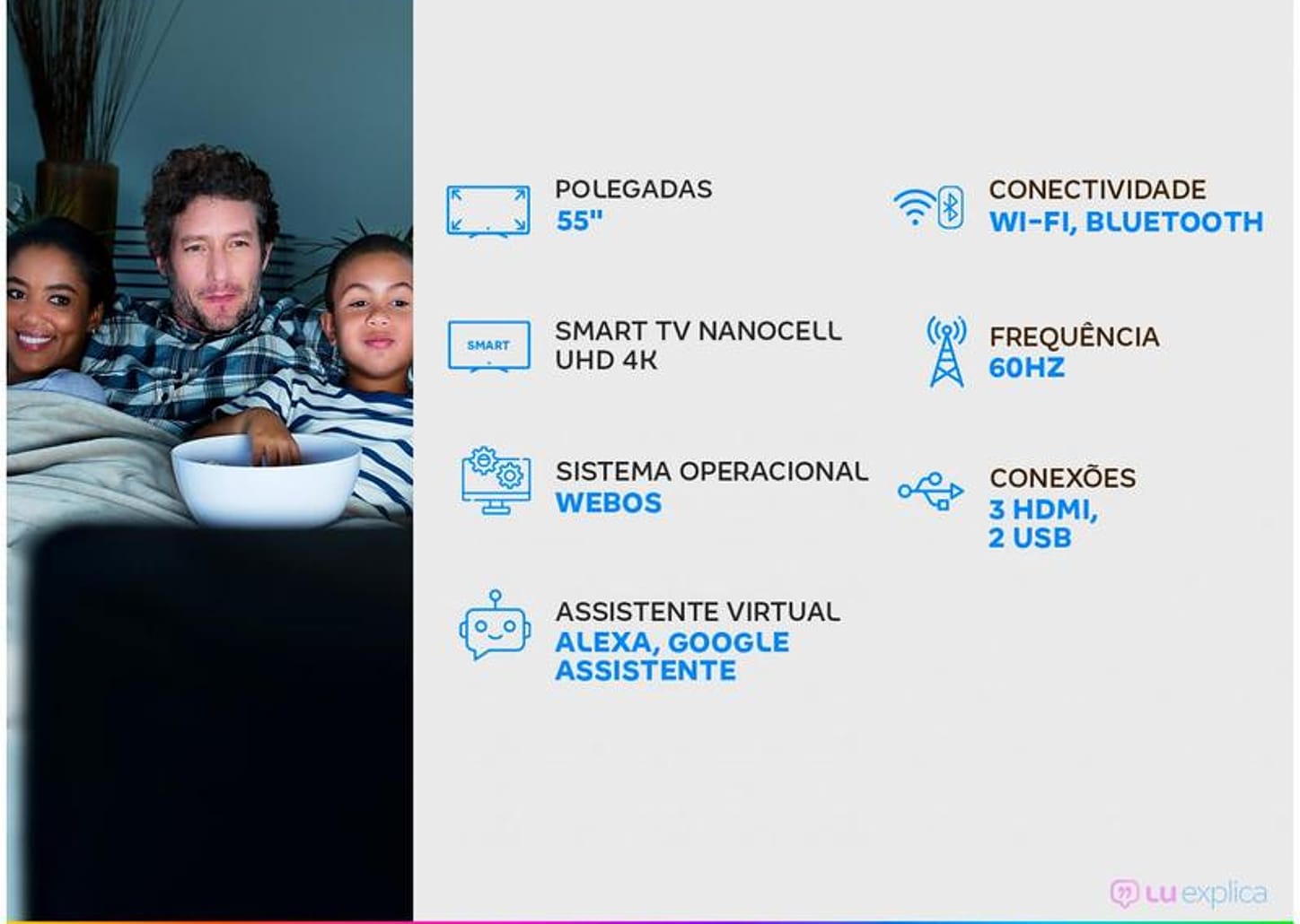 Smart TV 55” UHD 4K NanoCell Display LG 55NANO75 IPS 60Hz Wi-Fi Bluetooth HDR Alexa