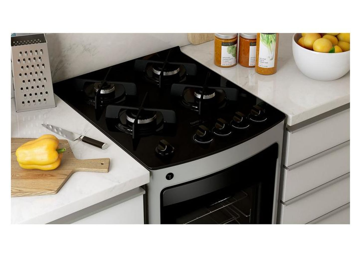 Fogão 4 Bocas Consul Inox Mesa de Vidro - Acendimento Automático CFO4 VAR