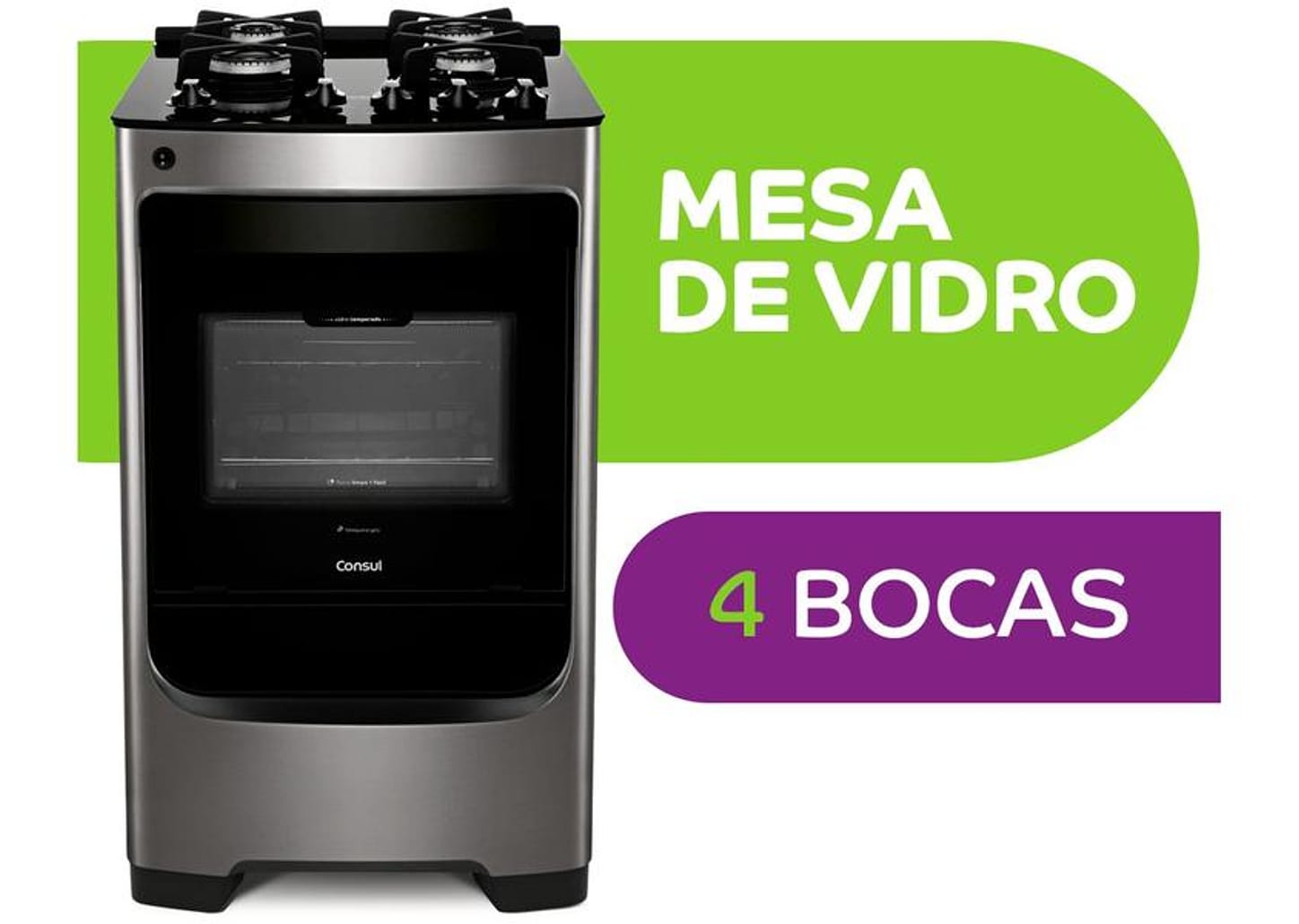 Fogão 4 Bocas Consul Inox Mesa de Vidro - Acendimento Automático CFO4 VAR