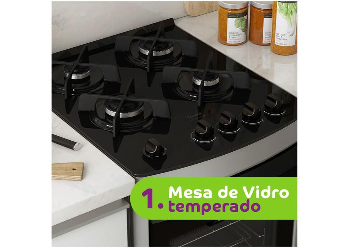 Fogão 4 Bocas Consul Inox Mesa de Vidro - Acendimento Automático CFO4 VAR