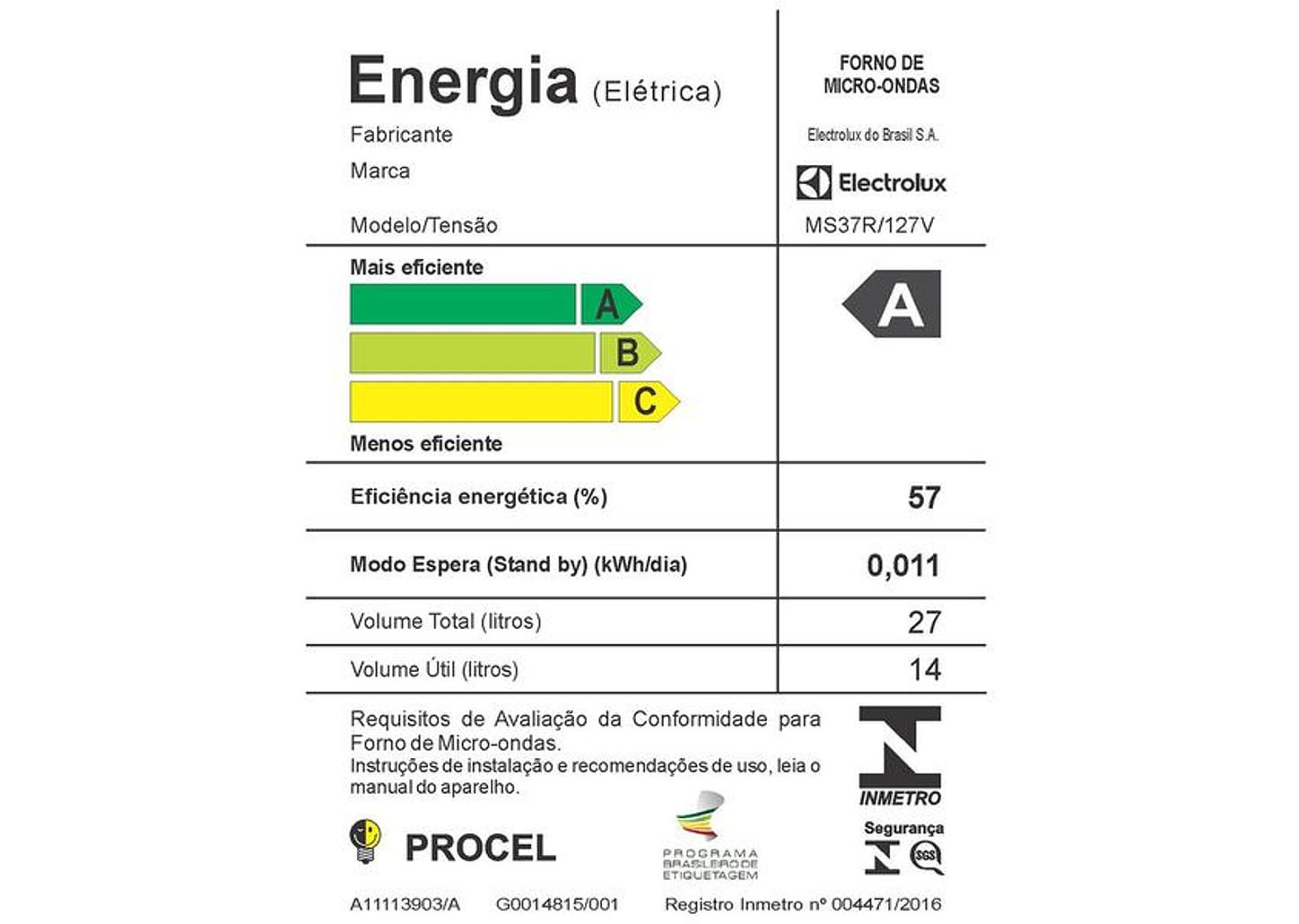 Micro-ondas Electrolux 27L - MS37R