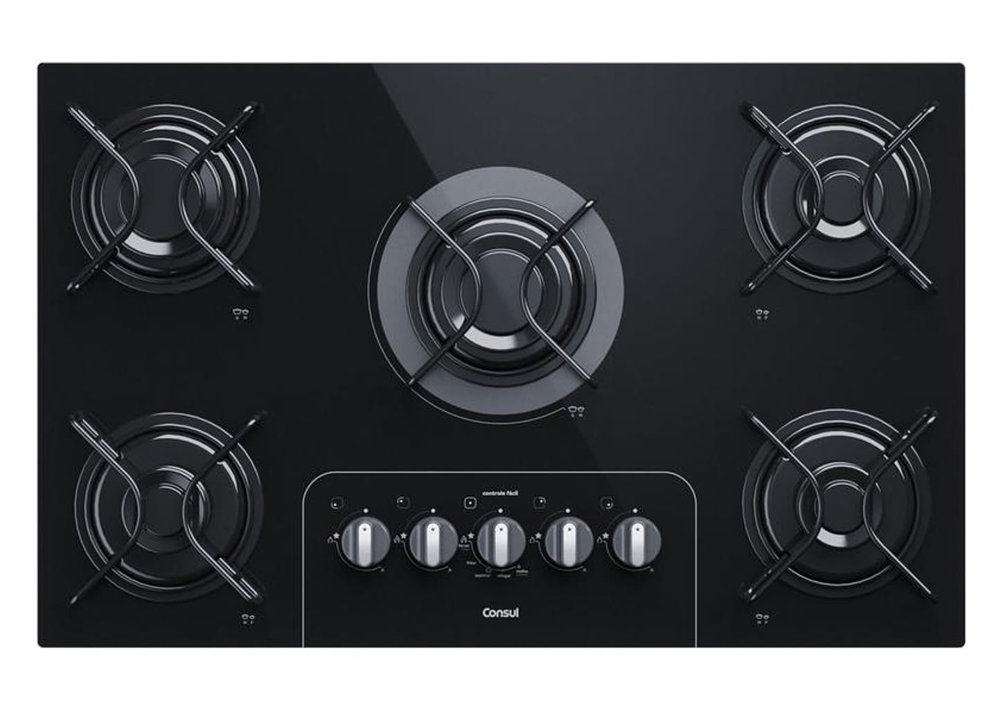 Cooktop 5 Bocas a Gás GLP Consul Vidro Temperado - Preto Acendimento Automático Facilite CD075AE