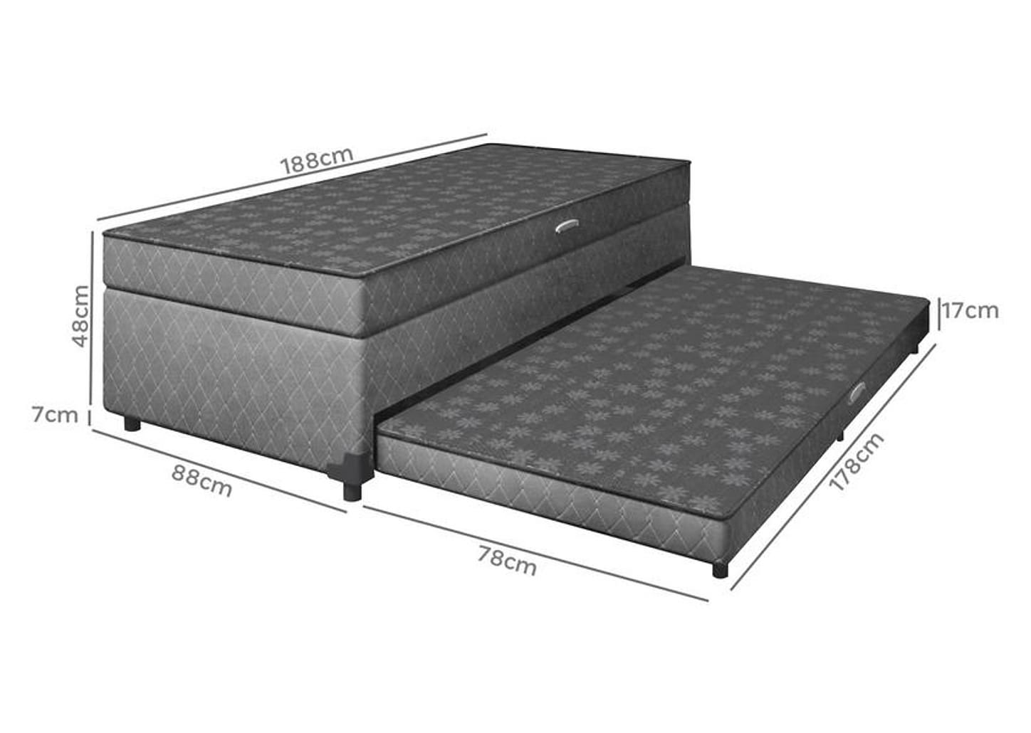 Cama Box Solteiro LightSpuma com Baú e Cama Auxiliar 55x88x188cm Lady