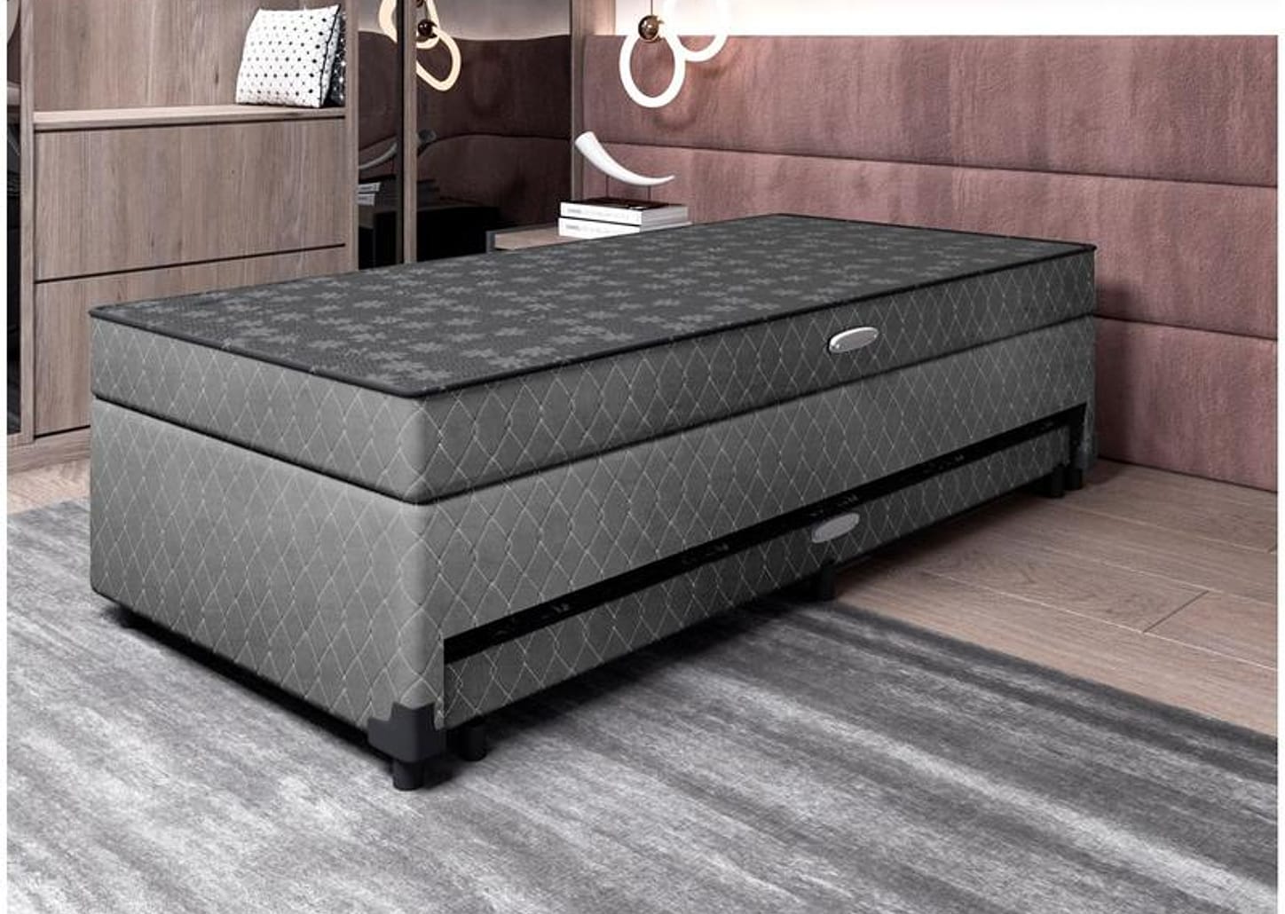 Cama Box Solteiro LightSpuma com Baú e Cama Auxiliar 55x88x188cm Lady