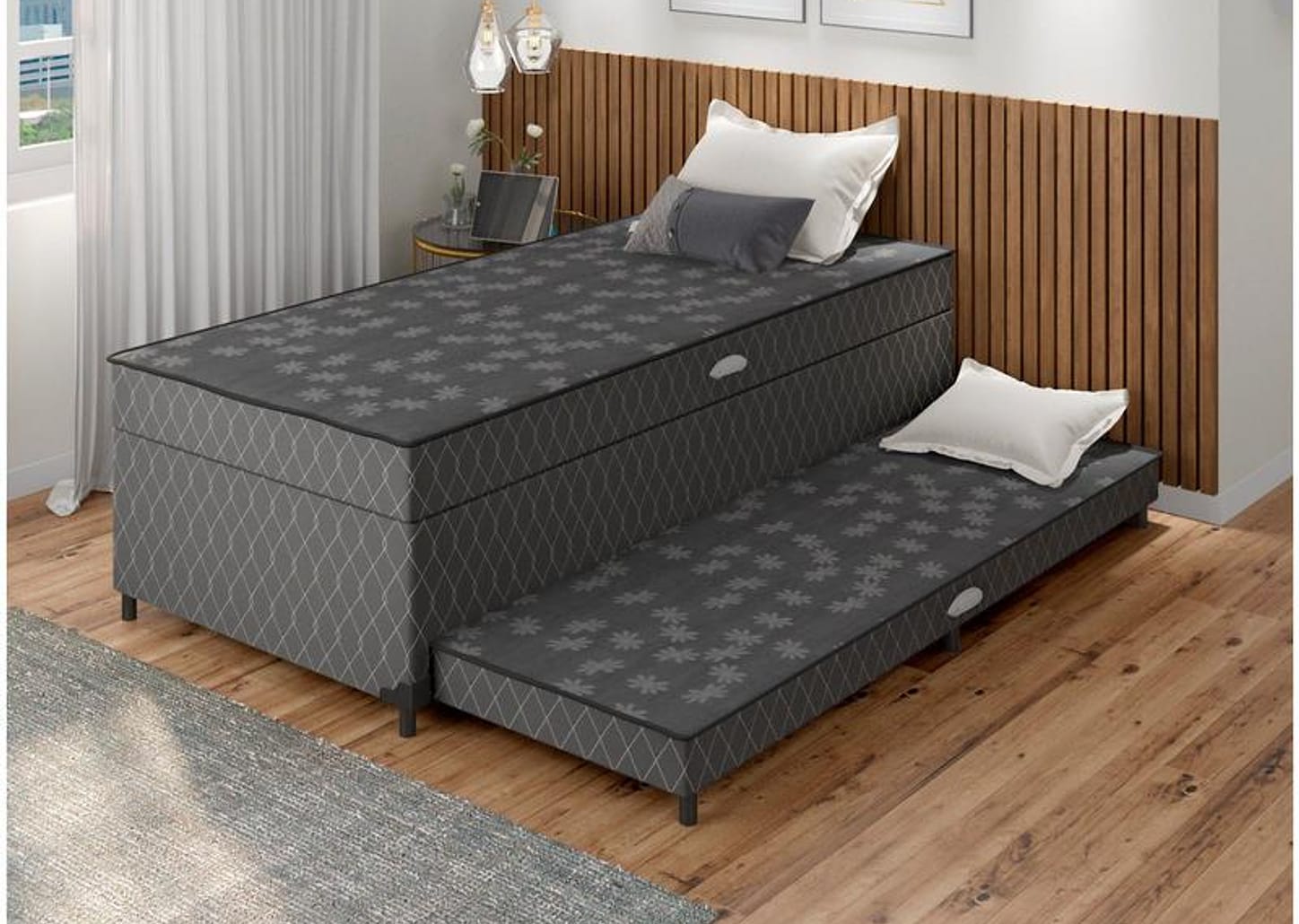 Cama Box Solteiro LightSpuma com Baú e Cama Auxiliar 55x88x188cm Lady