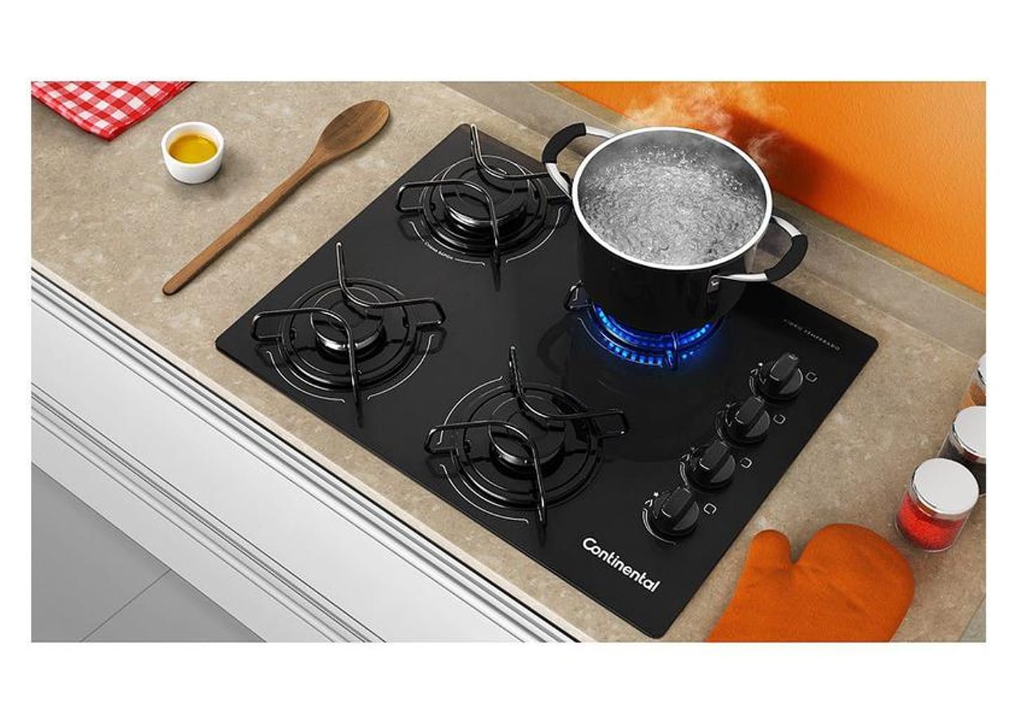 Cooktop 4 Bocas Continental a Gás GLP Preto - KC4GP