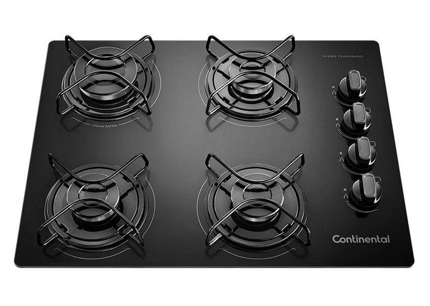 Cooktop 4 Bocas Continental a Gás GLP Preto - KC4GP