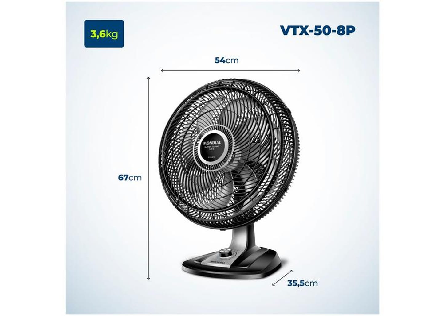 Ventilador de Mesa Mondial VTX-50 50cm 3 Velocidades