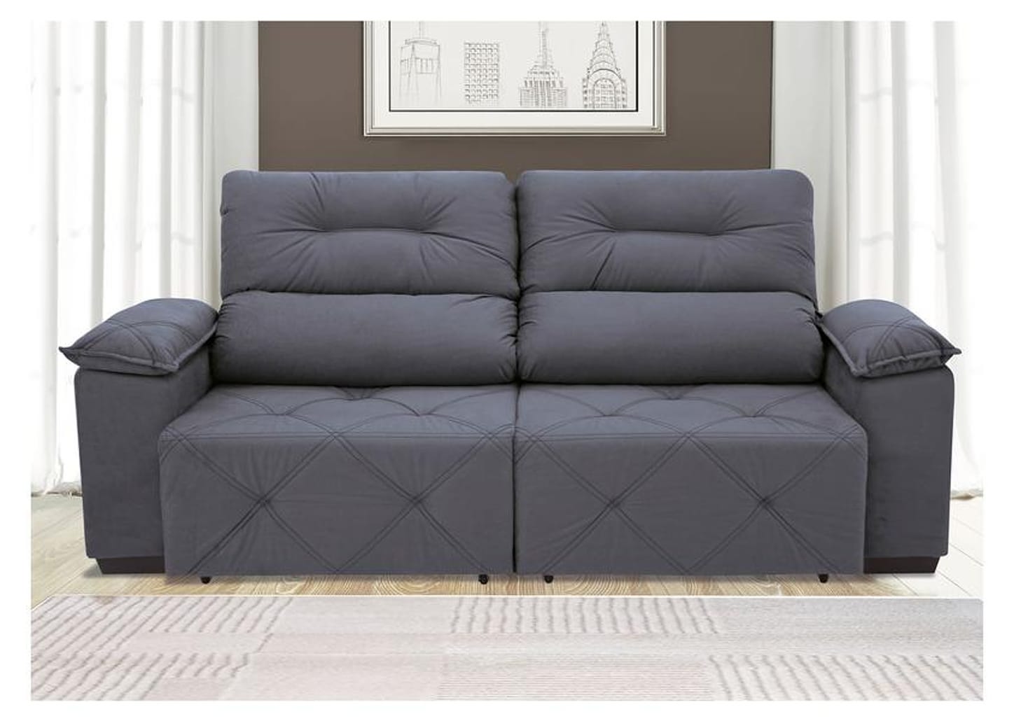 Sofá Retrátil Reclinável 3 Lugares Suede Moviment Grazzia Linoforte