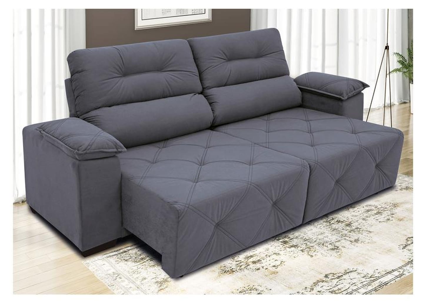 Sofá Retrátil Reclinável 3 Lugares Suede Moviment Grazzia Linoforte