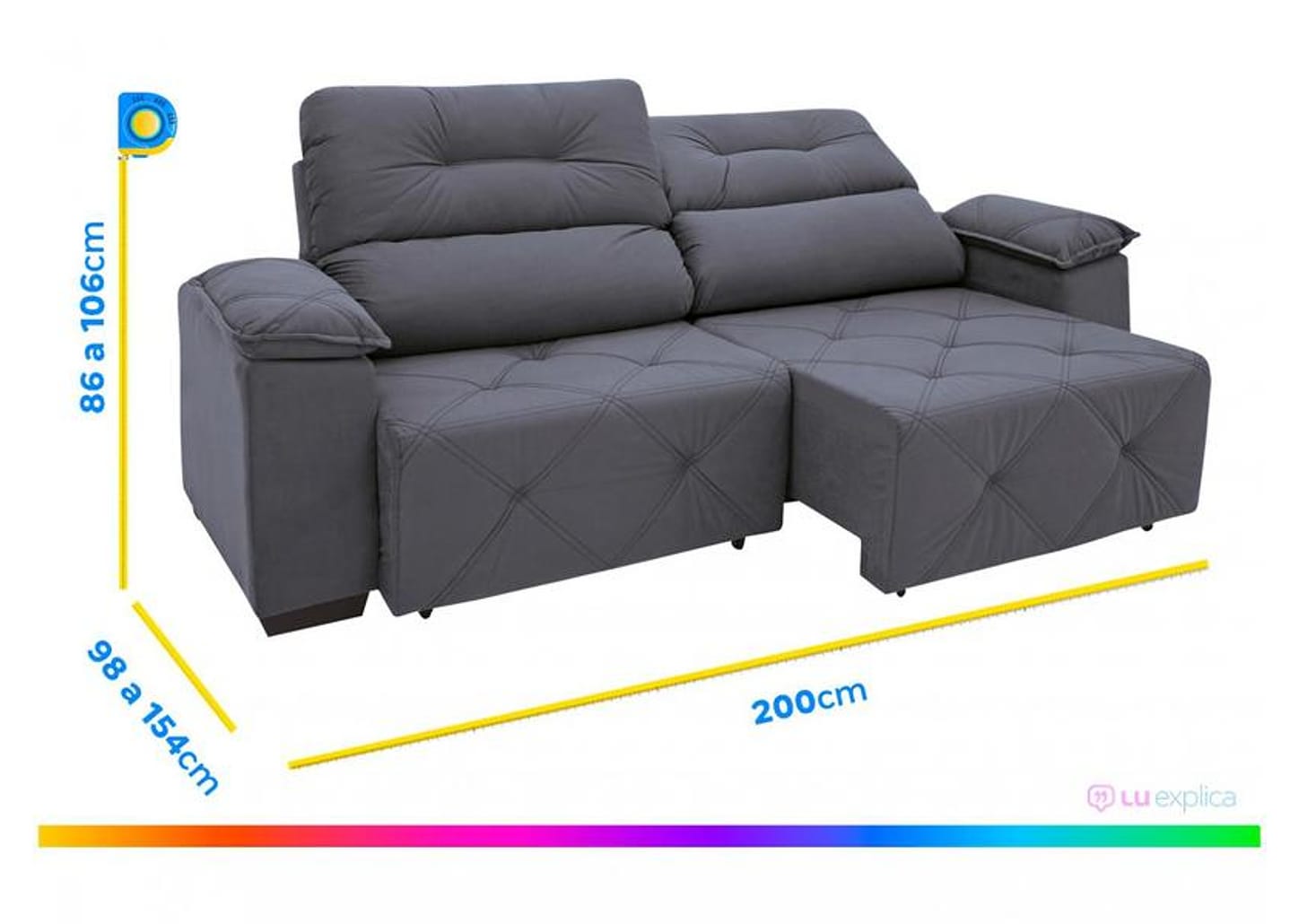 Sofá Retrátil Reclinável 3 Lugares Suede Moviment Grazzia Linoforte