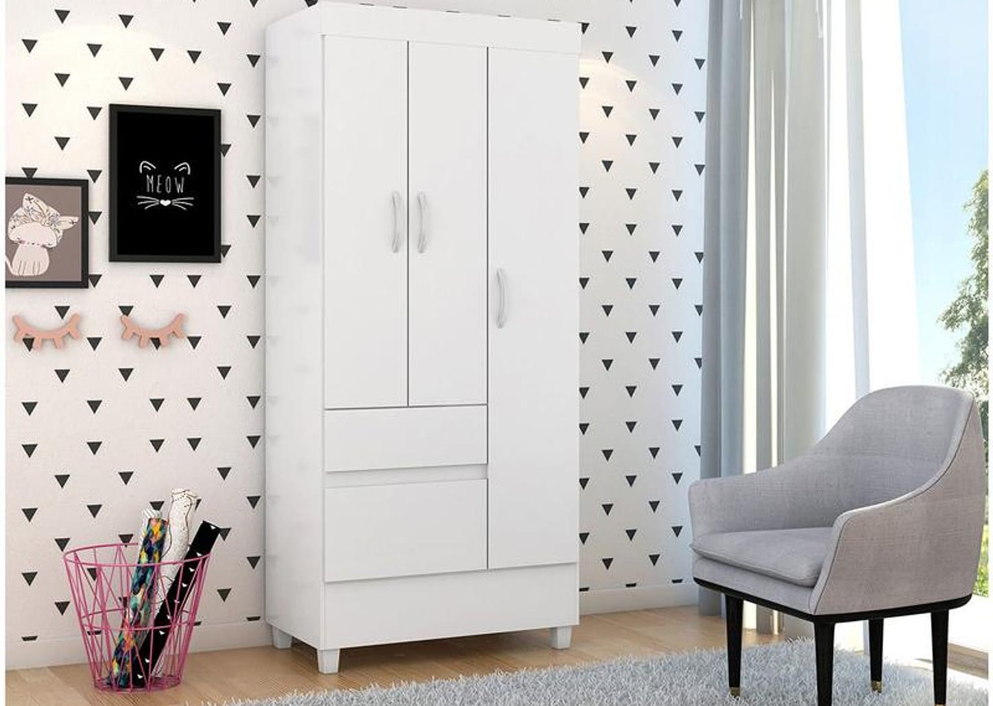 Guarda-roupa Solteiro 3 Portas 2 Gavetas Demóbile Wind