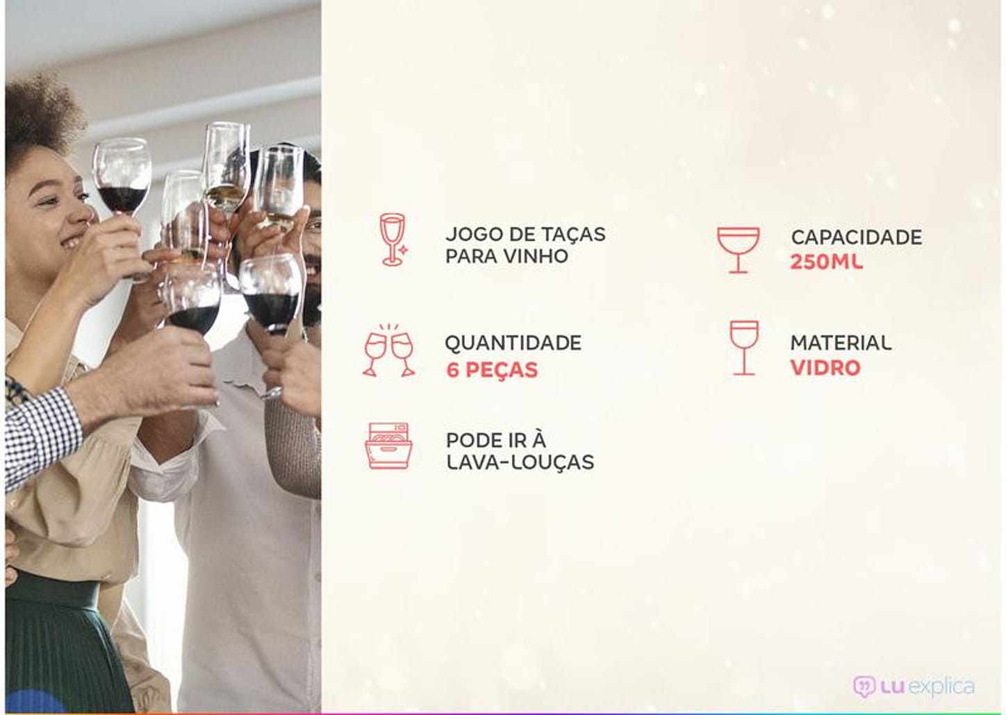 Jogo de Taças para Vinho Vidro 6 Peças 250ml - Nadir Lírio