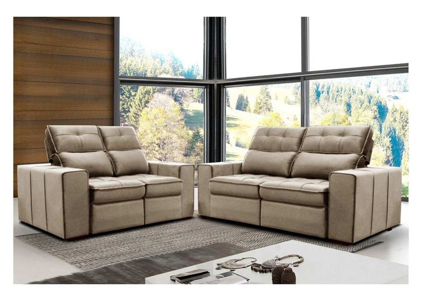 Conjunto de Sofás 2 e 3 Lugares Barsa Gralha Azul