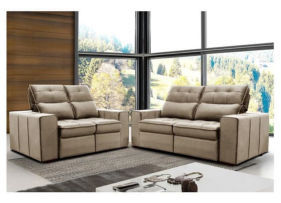 Conjunto de Sofás 2 e 3 Lugares Barsa Gralha Azul