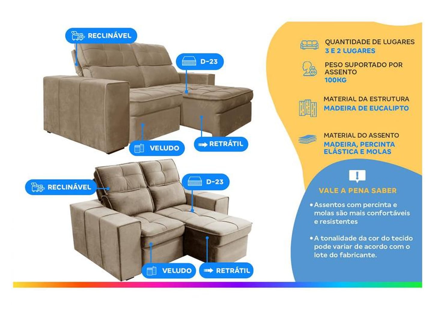 Conjunto de Sofás 2 e 3 Lugares Barsa Gralha Azul