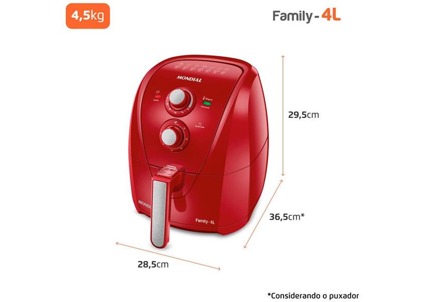 Fritadeira Elétrica sem Óleo/Air Fryer Mondial - AFN40FR Vermelha 4L com Timer